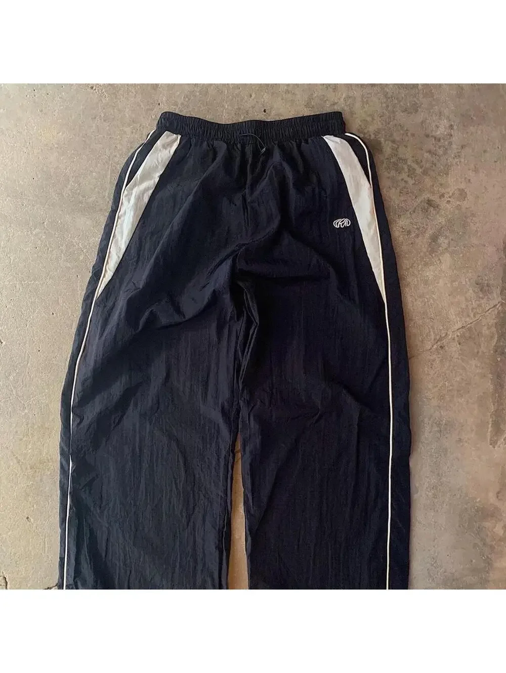 Y2k 2000s baggy loose lightweight striped black and white windbreaker pants